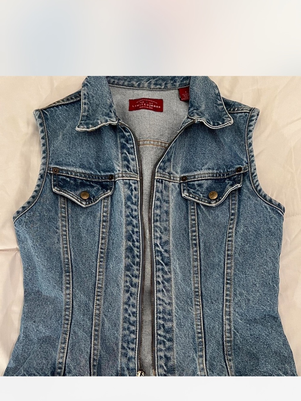 The Limited Light Blue Denim Sleeveless Zip Front Tank Top